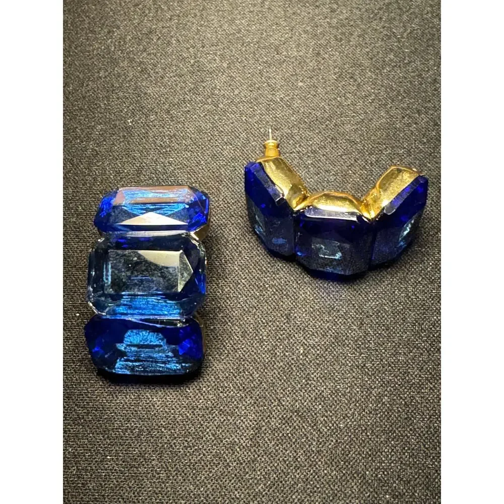 Oscar De La Renta Deep Blue Half Hoop Earrings